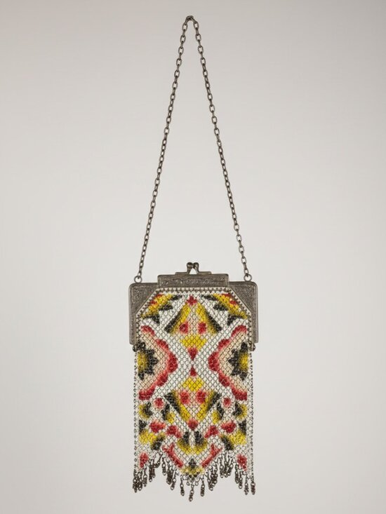 Vintage Handbags - Vintage Art Deco Beaded Victorian Purse – Geometric Chevron Fringe Handbag